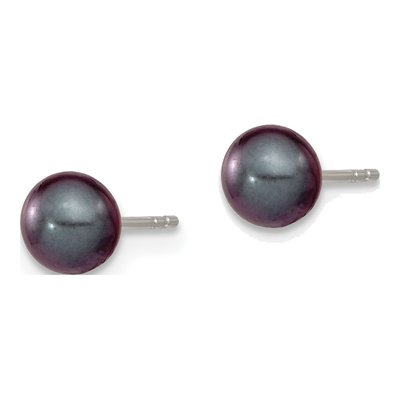 Sterling Silver Round Black Freshwater Cultured Pearl Stud Earrings – view 3
