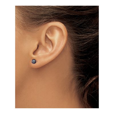 Sterling Silver Round Black Freshwater Cultured Pearl Stud Earrings – view 4