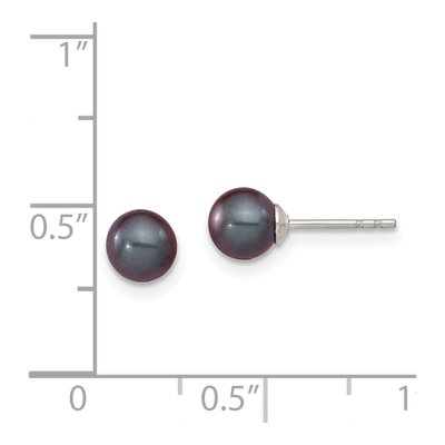 Sterling Silver Round Black Freshwater Cultured Pearl Stud Earrings – view 5