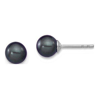 Sterling Silver Round Black Freshwater Cultured Pearl Stud Earrings