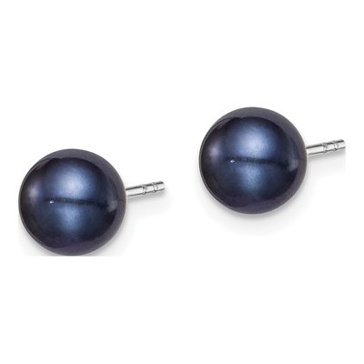 Sterling Silver Round Black Freshwater Cultured Pearl Stud Earrings – view 3