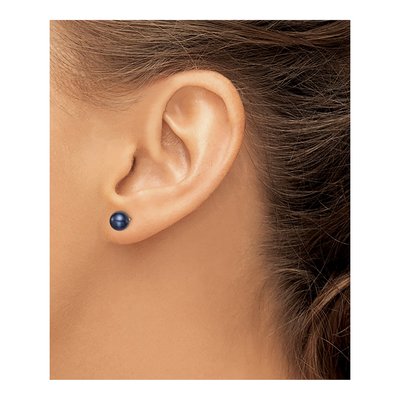 Sterling Silver Round Black Freshwater Cultured Pearl Stud Earrings – view 4