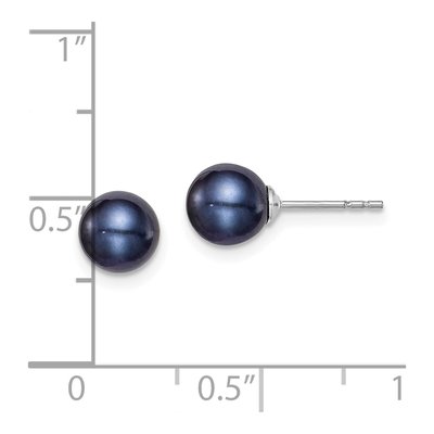 Sterling Silver Round Black Freshwater Cultured Pearl Stud Earrings – view 5