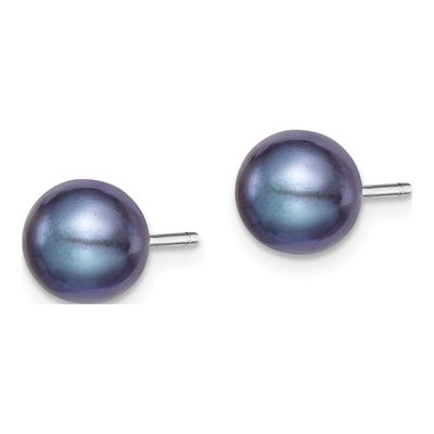 Sterling Silver Round Black Freshwater Cultured Pearl Stud Earrings – view 3