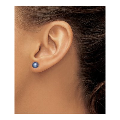 Sterling Silver Round Black Freshwater Cultured Pearl Stud Earrings – view 4