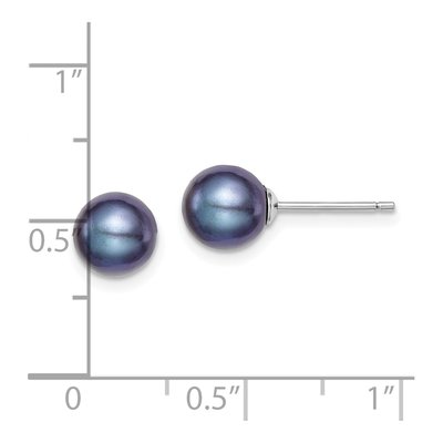 Sterling Silver Round Black Freshwater Cultured Pearl Stud Earrings – view 5