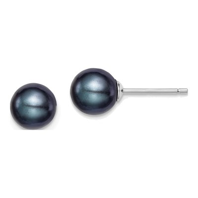 Sterling Silver Round Black Freshwater Cultured Pearl Stud Earrings