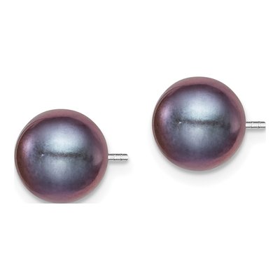Sterling Silver Round Black Freshwater Cultured Pearl Stud Earrings – view 3