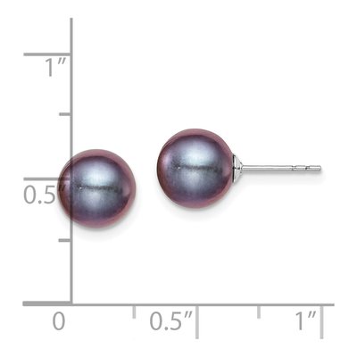 Sterling Silver Round Black Freshwater Cultured Pearl Stud Earrings – view 5