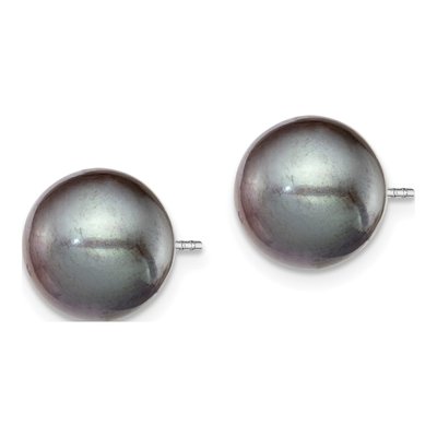Sterling Silver Round Black Freshwater Cultured Pearl Stud Earrings – view 3