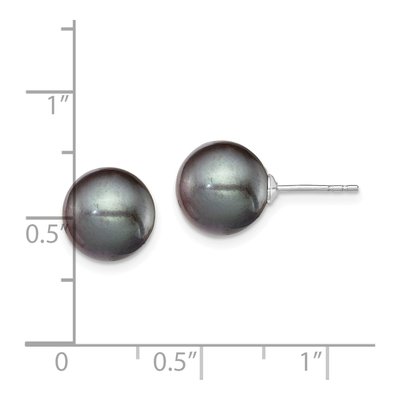 Sterling Silver Round Black Freshwater Cultured Pearl Stud Earrings – view 5