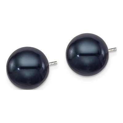 Sterling Silver Round Black Freshwater Cultured Pearl Stud Earrings – view 2