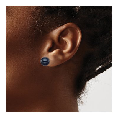 Sterling Silver Round Black Freshwater Cultured Pearl Stud Earrings – view 3