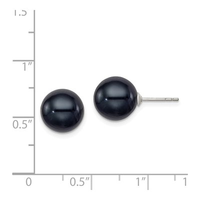 Sterling Silver Round Black Freshwater Cultured Pearl Stud Earrings – view 4