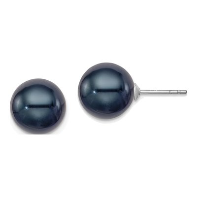 Sterling Silver Round Black Freshwater Cultured Pearl Stud Earrings