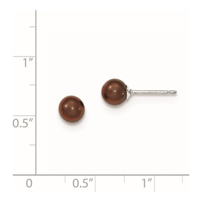 Sterling Silver Round Brown Freshwater Cultured Pearl Stud Earrings – view 5