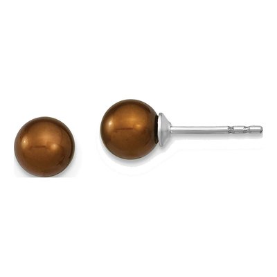 Sterling Silver Round Brown Freshwater Cultured Pearl Stud Earrings