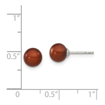 Sterling Silver Round Brown Freshwater Cultured Pearl Stud Earrings – view 5