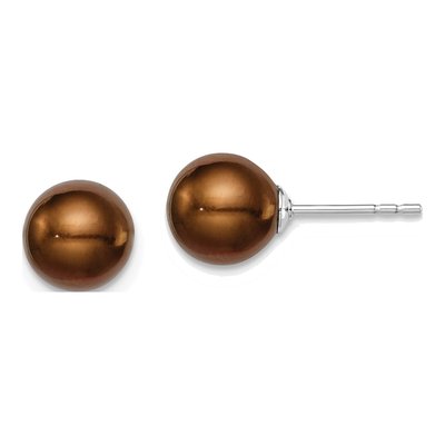 Sterling Silver Round Brown Freshwater Cultured Pearl Stud Earrings