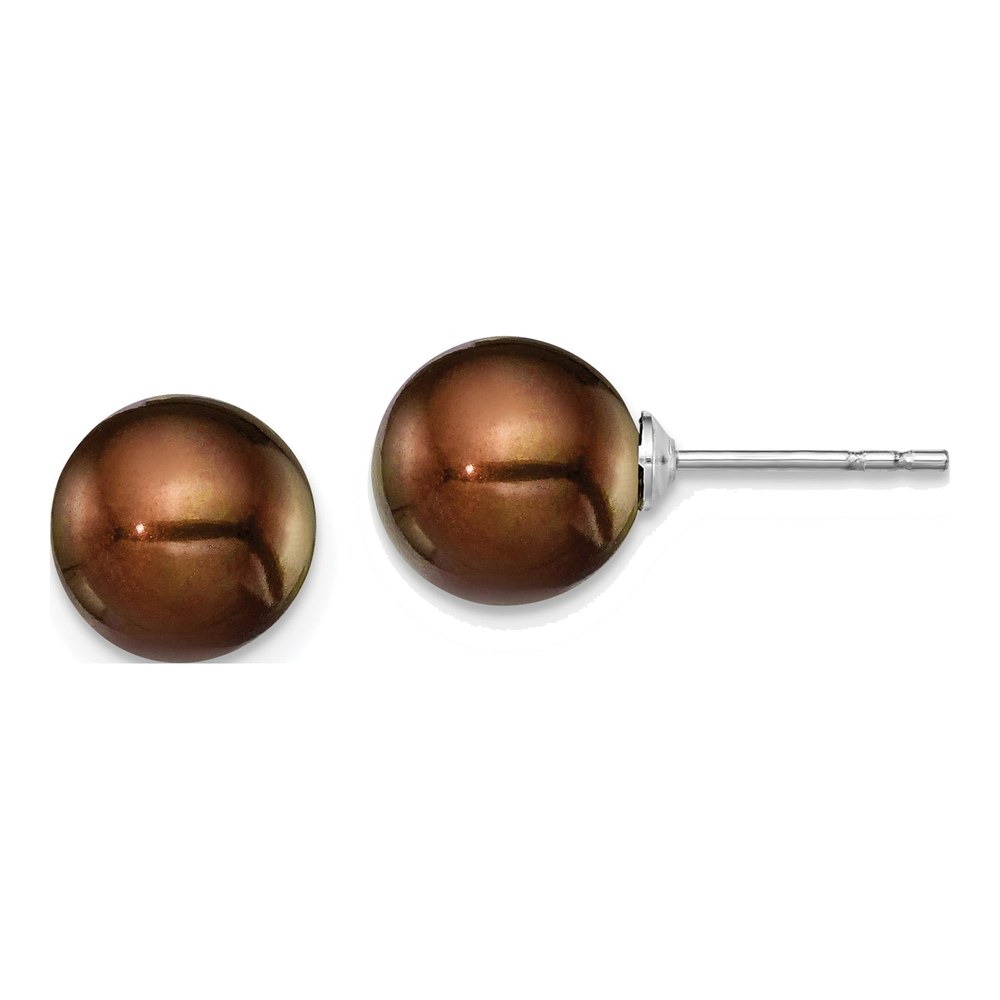 Sterling Silver Round Brown Freshwater Cultured Pearl Stud Earrings