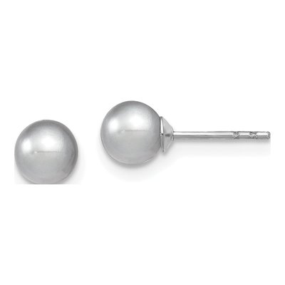 Sterling Silver Round Grey Freshwater Cultured Pearl Stud Earrings