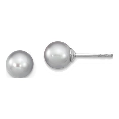 Sterling Silver Round Grey Freshwater Cultured Pearl Stud Earrings