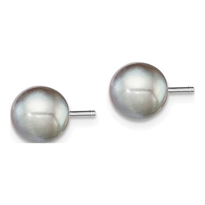 Sterling Silver Round Grey Freshwater Cultured Pearl Stud Earrings – view 3