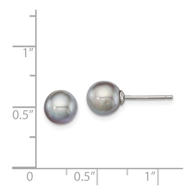 Sterling Silver Round Grey Freshwater Cultured Pearl Stud Earrings – view 5