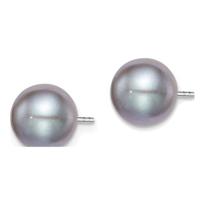 Sterling Silver Round Grey Freshwater Cultured Pearl Stud Earrings – view 2