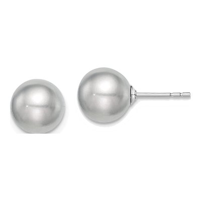 Sterling Silver Round Grey Freshwater Cultured Pearl Stud Earrings