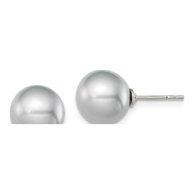 Sterling Silver Round Grey Freshwater Cultured Pearl Stud Earrings