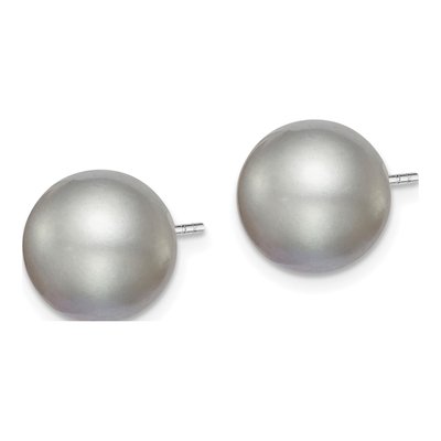 Sterling Silver Round Grey Freshwater Cultured Pearl Stud Earrings – view 3