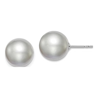 Sterling Silver Round Grey Freshwater Cultured Pearl Stud Earrings