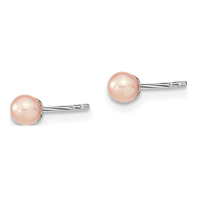 Sterling Silver Round Pink Freshwater Cultured Pearl Stud Earrings – view 3