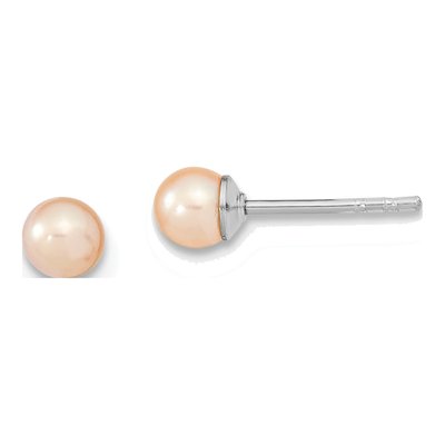 Sterling Silver Round Pink Freshwater Cultured Pearl Stud Earrings