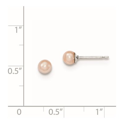 Sterling Silver Round Pink Freshwater Cultured Pearl Stud Earrings – view 5