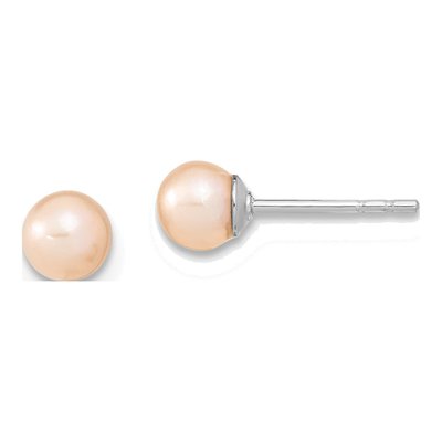 Sterling Silver Round Pink Freshwater Cultured Pearl Stud Earrings