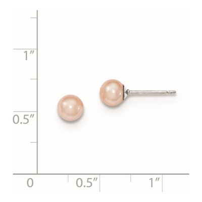 Sterling Silver Round Pink Freshwater Cultured Pearl Stud Earrings – view 5