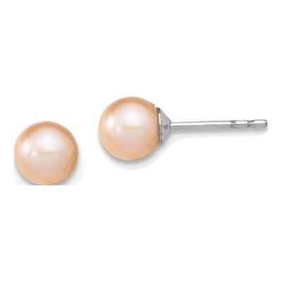 Sterling Silver Round Pink Freshwater Cultured Pearl Stud Earrings
