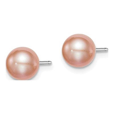 Sterling Silver Round Pink Freshwater Cultured Pearl Stud Earrings – view 3