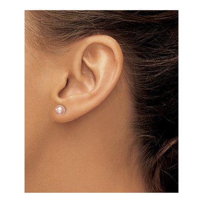 Sterling Silver Round Pink Freshwater Cultured Pearl Stud Earrings – view 4