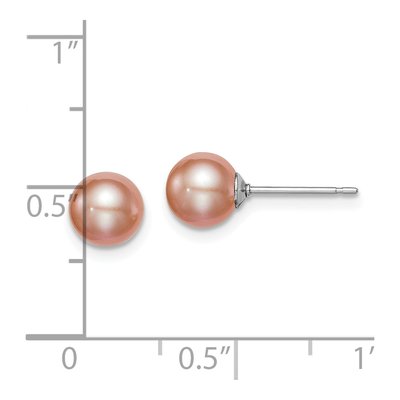 Sterling Silver Round Pink Freshwater Cultured Pearl Stud Earrings – view 5