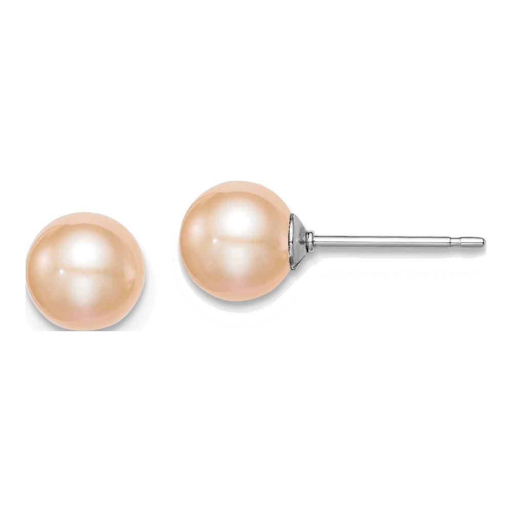 Sterling Silver Round Pink Freshwater Cultured Pearl Stud Earrings
