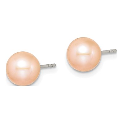 Sterling Silver Round Pink Freshwater Cultured Pearl Stud Earrings – view 3
