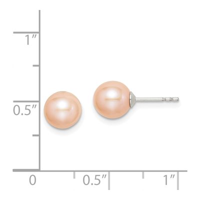 Sterling Silver Round Pink Freshwater Cultured Pearl Stud Earrings – view 5