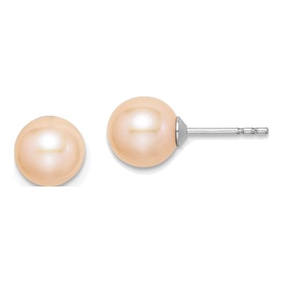 Sterling Silver Round Pink Freshwater Cultured Pearl Stud Earrings