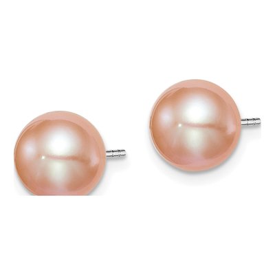 Sterling Silver Round Pink Freshwater Cultured Pearl Stud Earrings – view 3