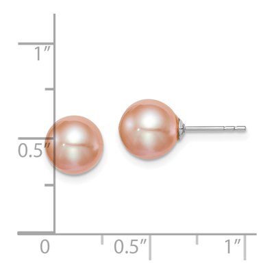 Sterling Silver Round Pink Freshwater Cultured Pearl Stud Earrings – view 5