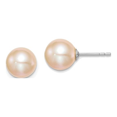 Sterling Silver Round Pink Freshwater Cultured Pearl Stud Earrings
