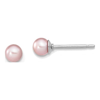 Sterling Silver Round Purple Freshwater Cultured Pearl Stud Earrings